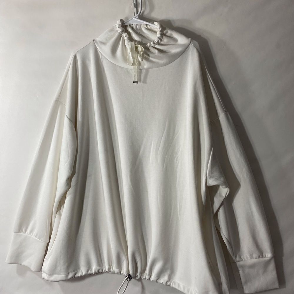 White Drawstring Neckline Long Sleeve Pullover Top Size 3X